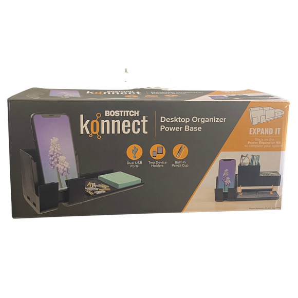 Konnect Stackable Desk Organizer + Charging Power Expansion Kit  Plastic Black - Picture 4 of 8